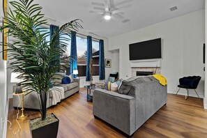 TV, fireplace, offices