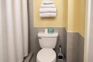 Shower, free toiletries, towels