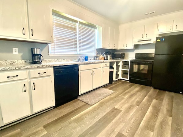 Fridge, microwave, stovetop, toaster