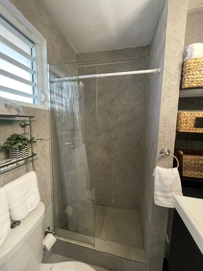 Shower, hair dryer, towels, soap - Charming Isla Verde Studio (Carolina)