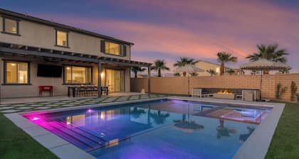 Sleeps 16! Pool Oasis w/ Game Room, Hot Tub, Fire Pit Desert Eden by Avantstay
