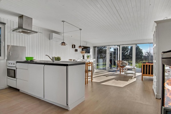 Fridge, stovetop, dishwasher, coffee/tea maker