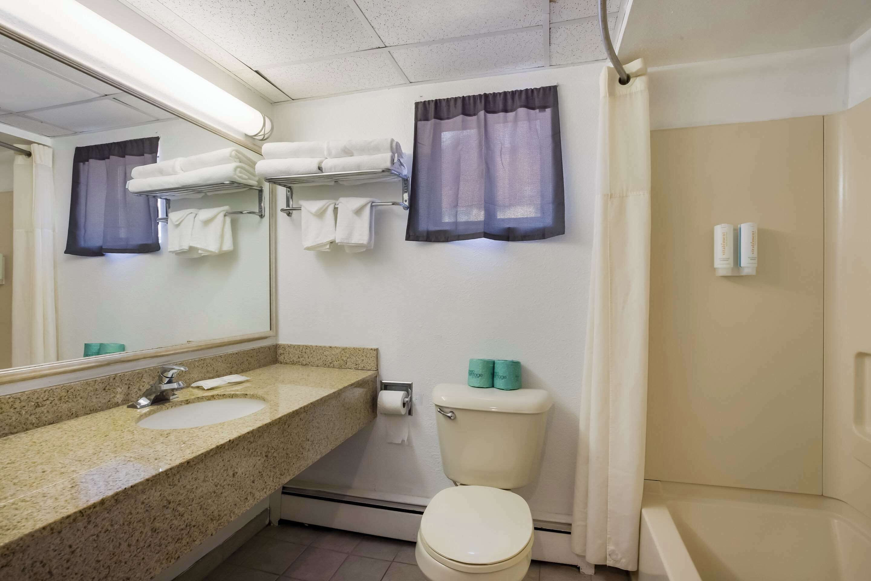 Un baño con lavamanos, inodoro y ducha.