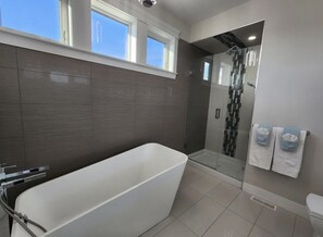 Douche, sèche-cheveux, serviettes fournies, savon