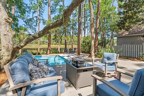 Terrace/patio - Pet Friendly ~ Marsh Views ~ Private Pool w/ Free Pool Heat ~ 25 Stoney Creek Rd (Hilton Head Island)