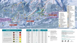 A ski resort map with marked ski trails, lifts, and mountain peaks. - Studio Résidence LE Parc DES Airelles (LES ORRES 1800)