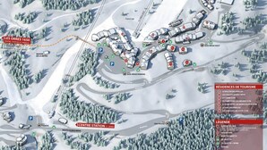 A ski resort layout with marked locations for accommodations, parking, and ski lifts. - Studio Résidence LE Parc DES Airelles (LES ORRES 1800)