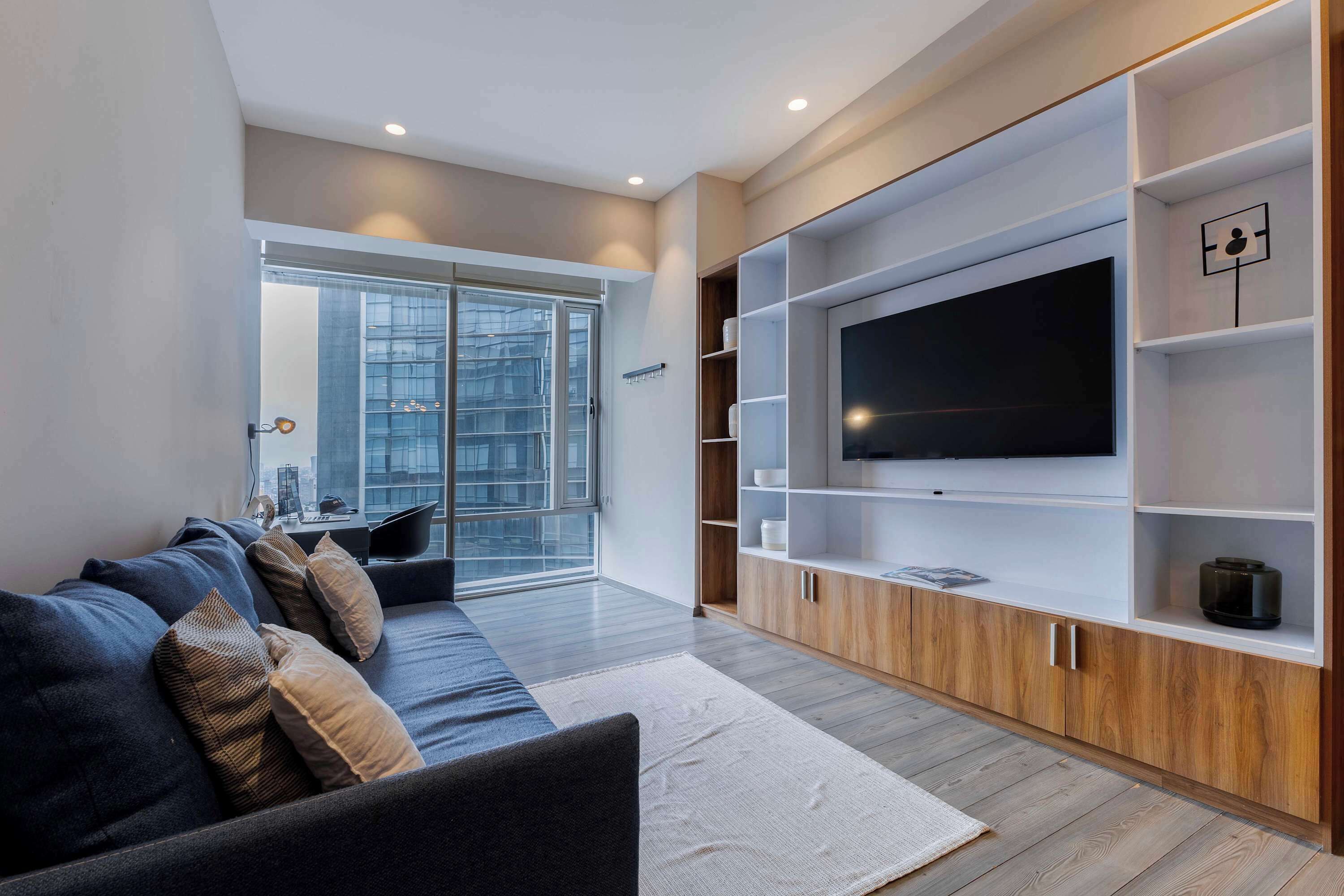 TV, books, stereo, offices