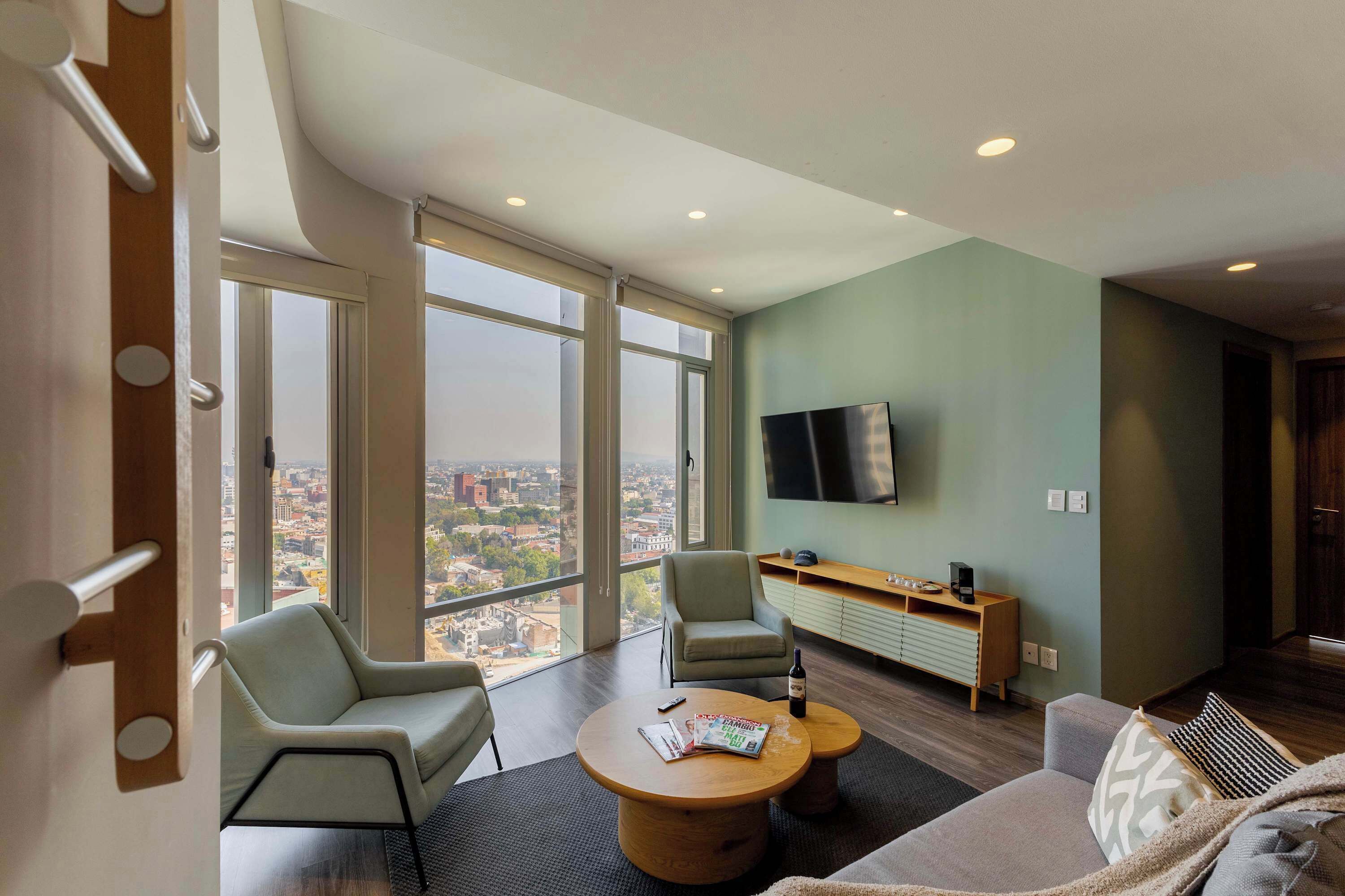 TV, books, stereo, offices