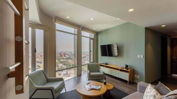 TV, books, stereo, offices