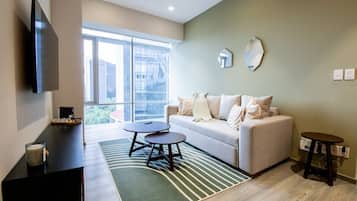 TV, books, stereo, offices