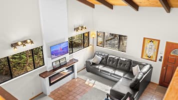 TV, fireplace, video games, table football