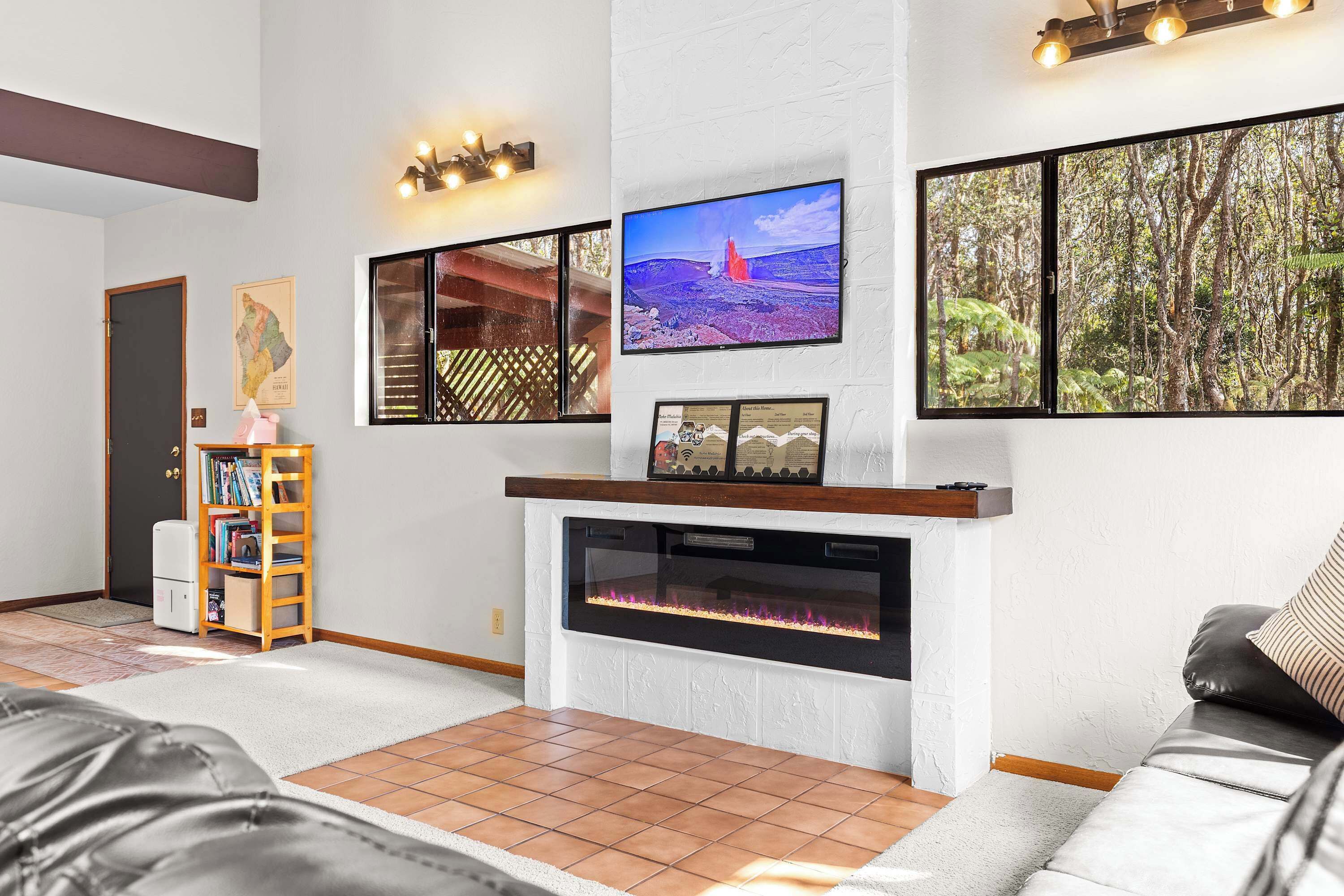 TV, fireplace, video games, table football