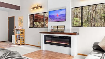 TV, fireplace, video games, table football