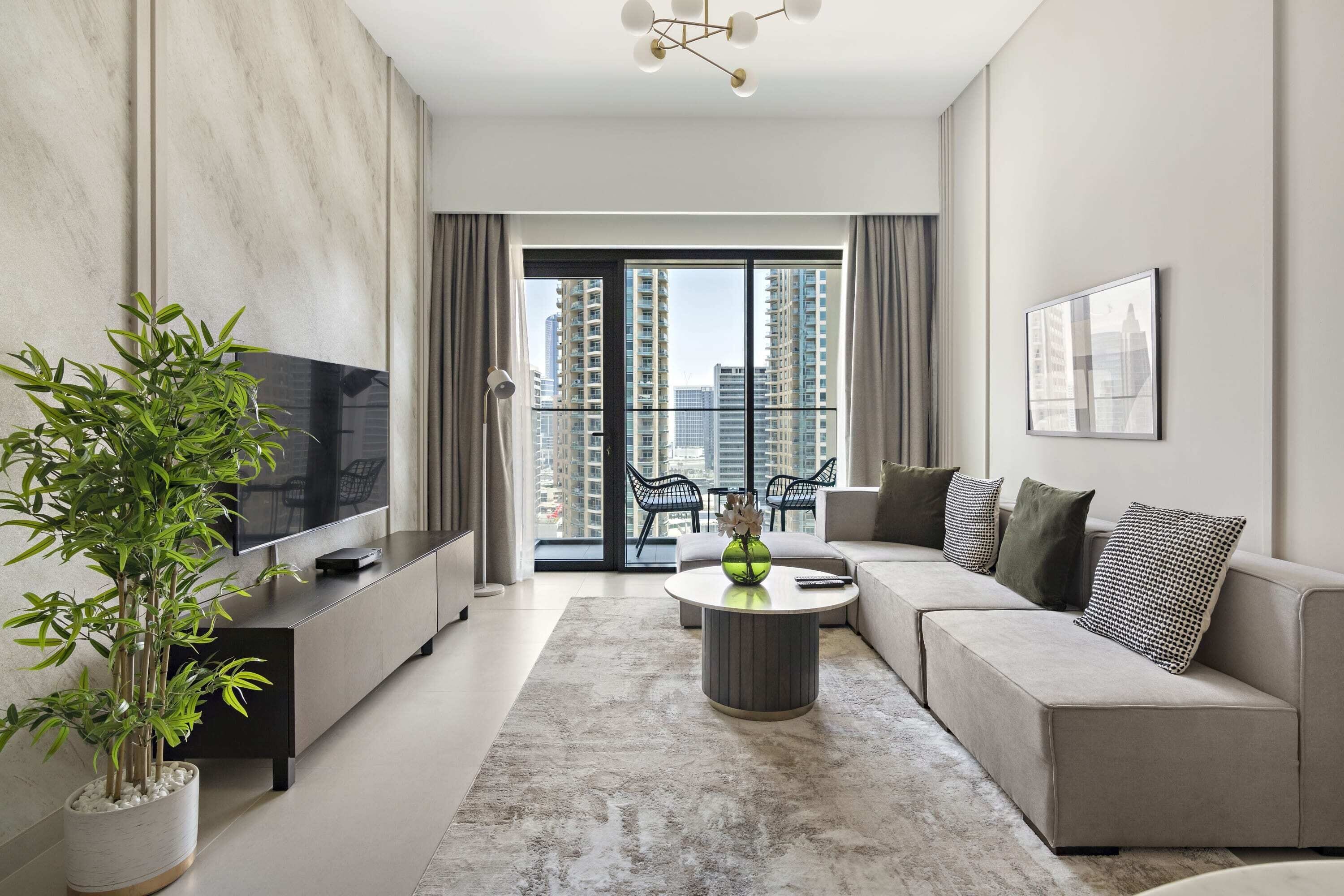 Burj royale 1210 | Living area | 50-inch Smart TV with digital channels