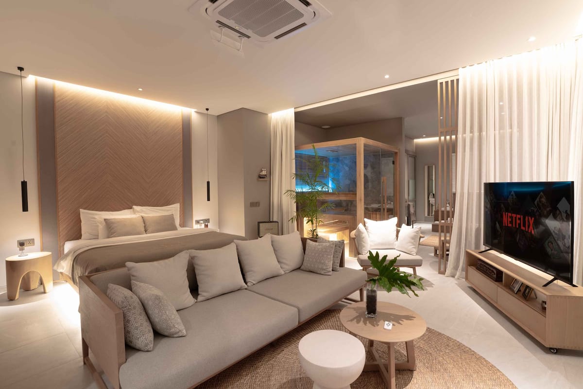 Penthouse | 3 kamar tidur, seprai premium, bantalan ekstra lembut, dan brankas