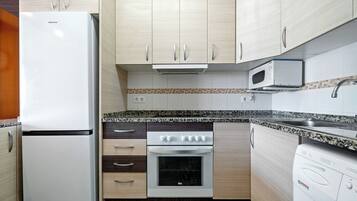 Frigorífico, microondas, horno y placa de cocina