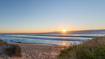 Enjoy a serene beach experience with access to the ocean and lush surroundings.