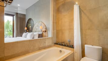 Premium Double Room | Bathroom | Separate bathtub and shower, rainfall showerhead, towels