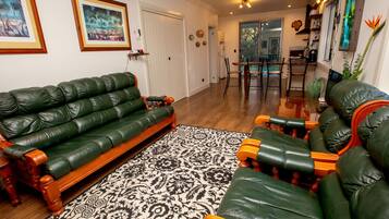 Smart TV, chimenea, reproductor de DVD, libros