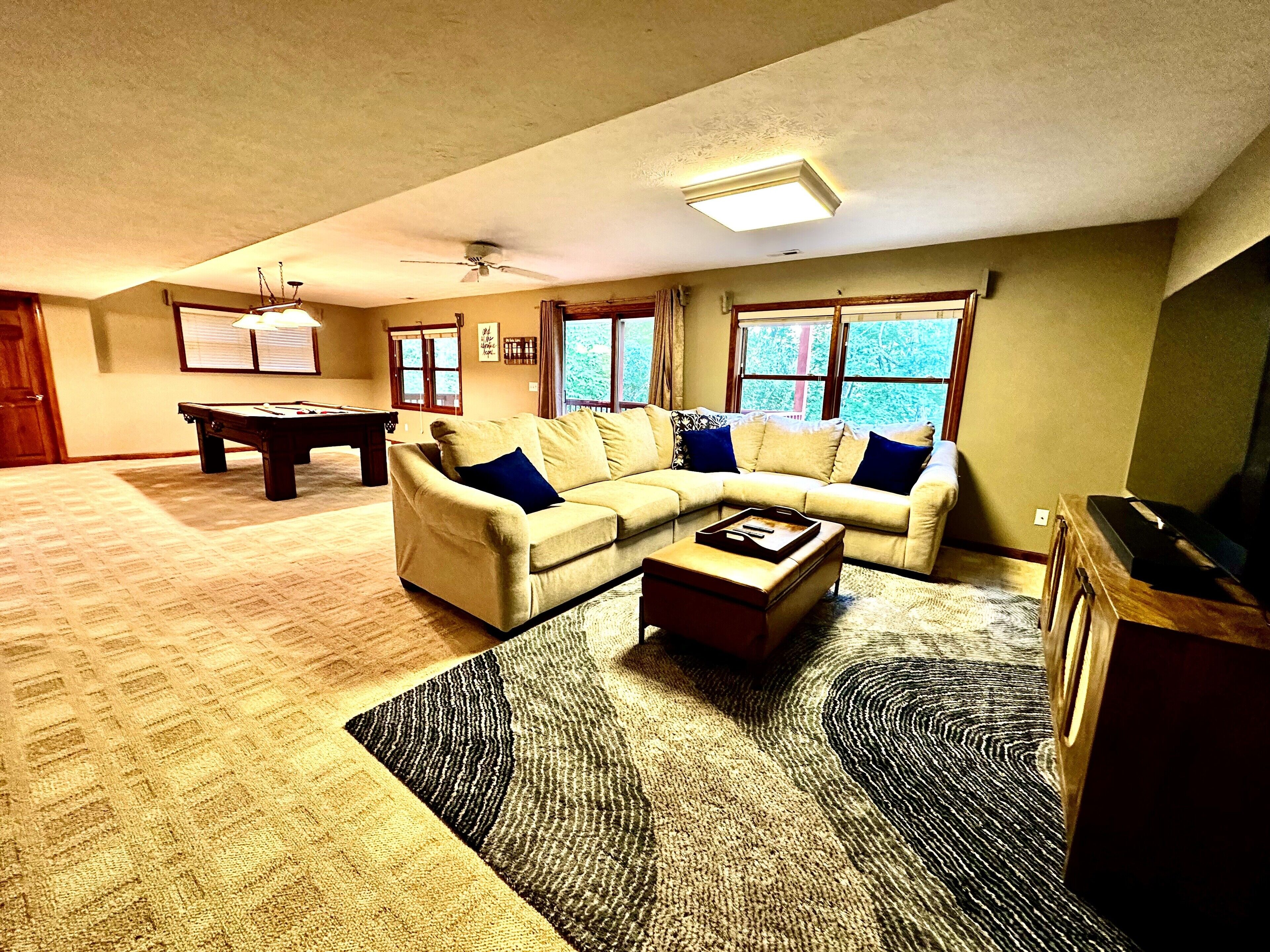 TV, fireplace, DVD player, video library