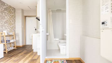 Hair dryer, towels, toilet paper