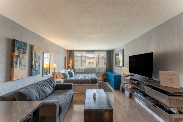 TV connectée, lecteur de DVD, livres, vidéothèque