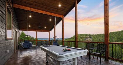 Hilltop Retreat | 3BR Cabin with Mountain Views, Hot Tub & Game Rm | Sleeps 14