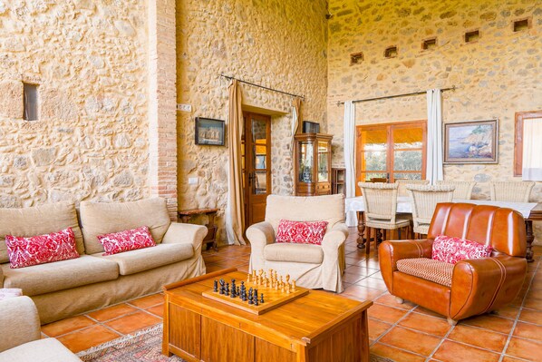 Televisión, chimenea, futbolito y tenis de mesa 
