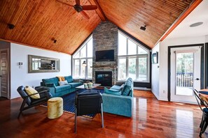 TV, fireplace