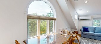 Charming home with ocean view, firepit, deck, golf nearby, & W/D