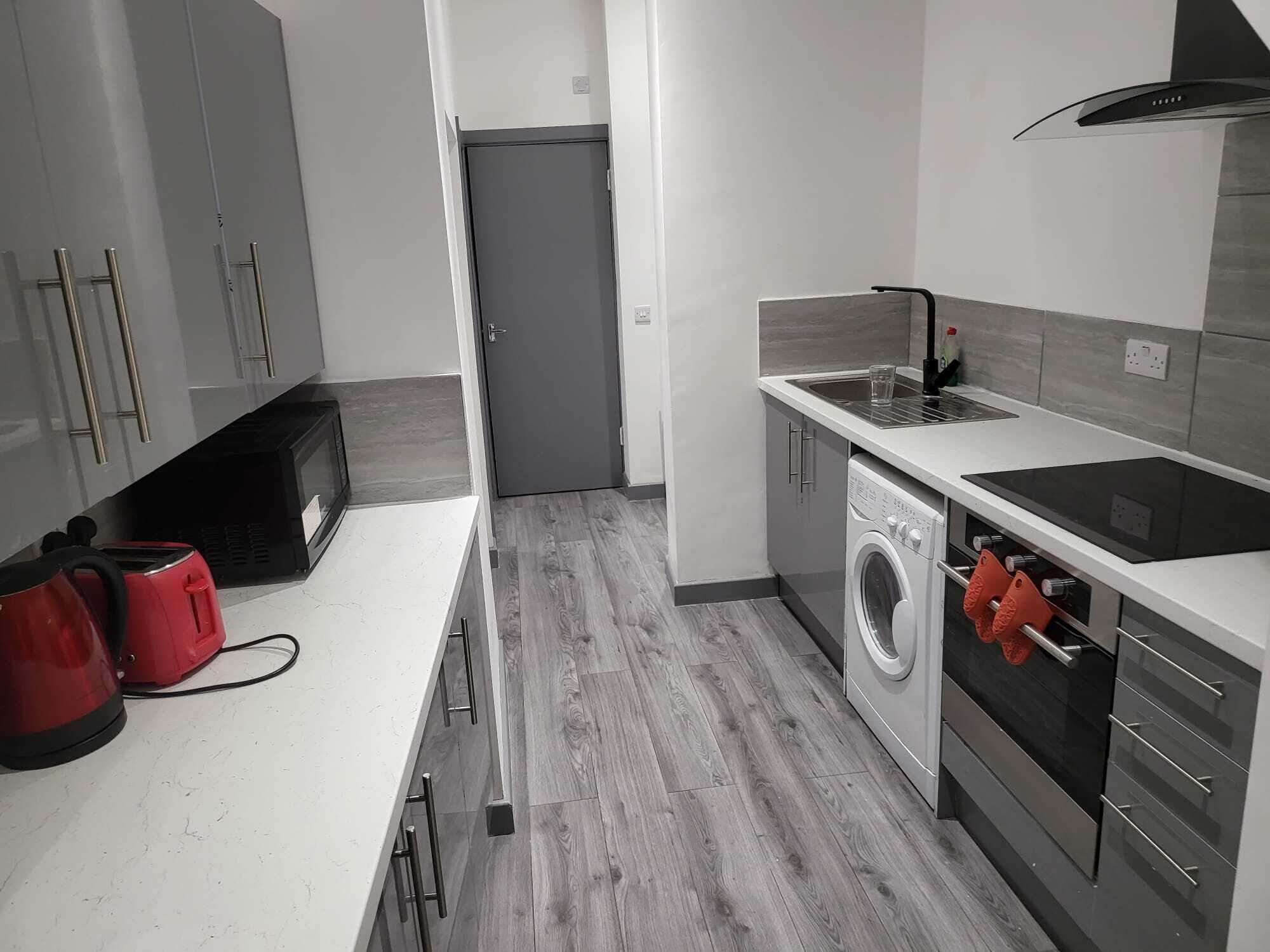 Fridge, microwave, oven, electric kettle