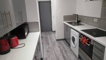 Fridge, microwave, oven, electric kettle