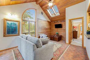 TV, fireplace, books, streaming services
