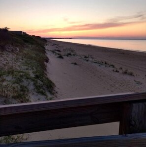 På stranden, solsenger og strandhåndklær