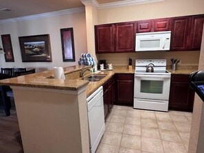 Fridge, microwave, oven, dishwasher