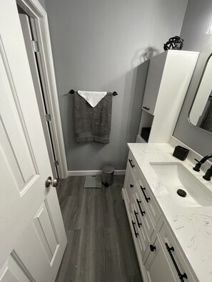 Hair dryer, towels, toilet paper