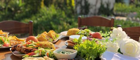 Breakfast, lunch, dinner served; garden views