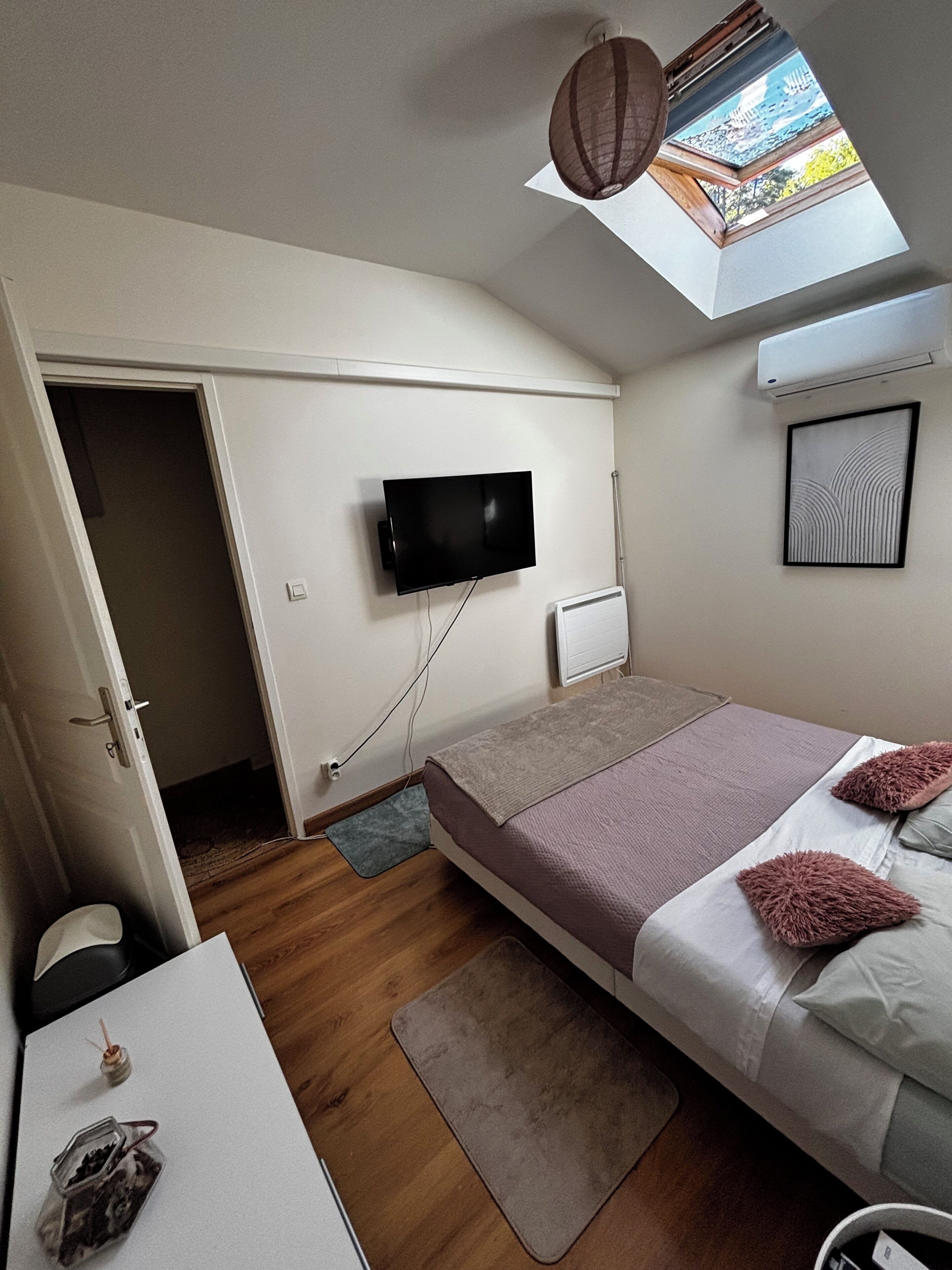 1 bedroom, desk, iron/ironing board, travel crib
