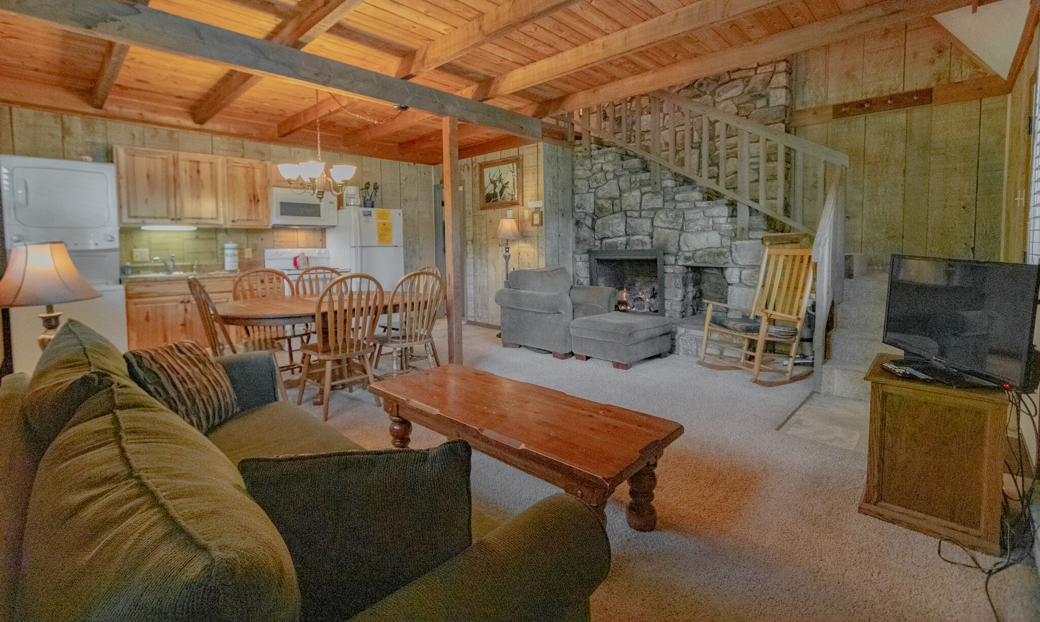 Televisión, chimenea, reproductor de DVD y tenis de mesa 