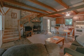 Televisión, chimenea, reproductor de DVD y tenis de mesa 