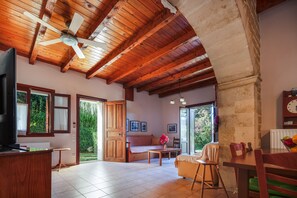 Smart TV, chimenea, reproductor de DVD y libros 