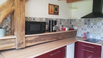 Frigorífico, microondas, horno y placa de cocina