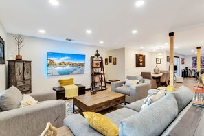 Smart TV, fireplace, video games, table football