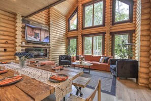 Smart TV, music library, video library, stereo - Log House Vacation Rental with Pool and Sauna (Pocono Township)