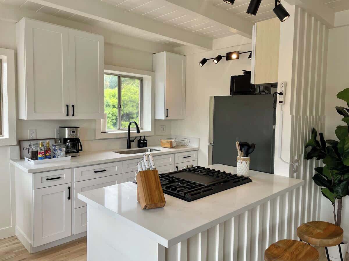 Geladeira, micro-ondas, fogão, cooktop