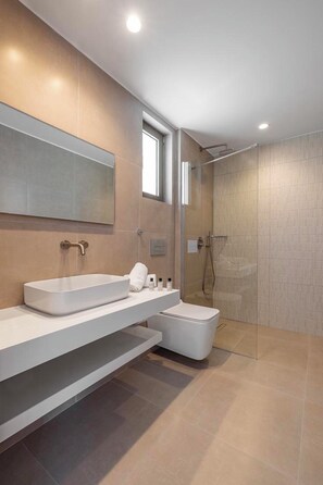 Suihku, ilmaiset hygieniatuotteet, hiustenkuivaaja, pyyhkeet