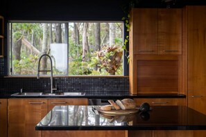 Fridge, microwave, oven, stovetop - Norm’s Place - a secluded, unique, absolute water front property at Amity Point (Amity Point)
