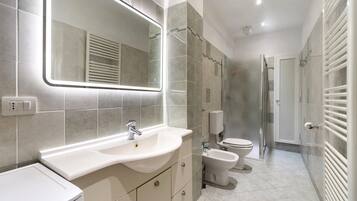 Regadera, secadora de cabello, toallas