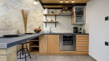 Apartment | Private kitchen | Electric kettle, toaster, cleaning supplies